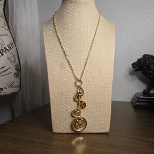 Signed Talbots Gold Tone Multi-Coin Medallion Lariat Necklace
